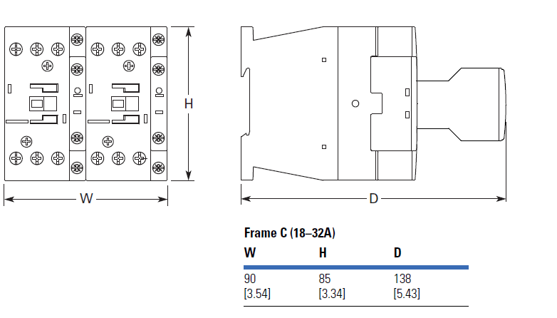 Eaton XTCR018C21W dimensions